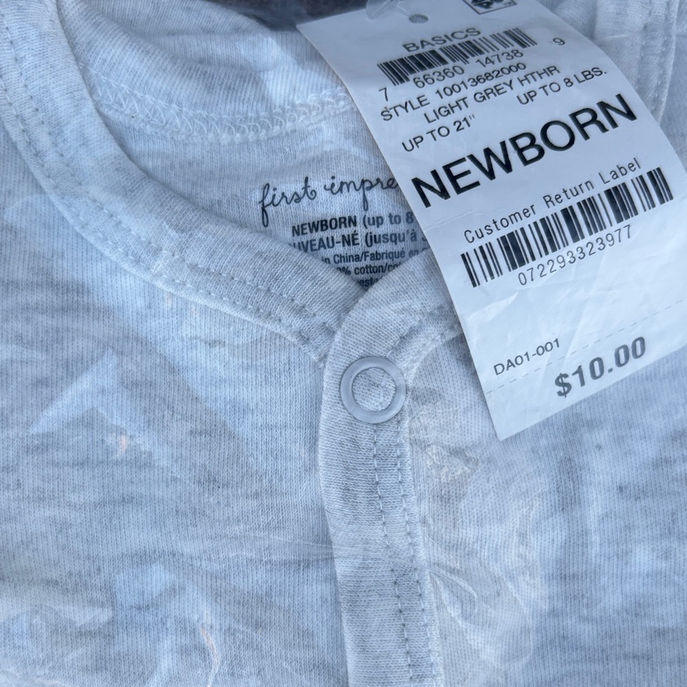 Newborn Light Gray Onesie First impressions